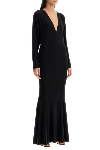 Mermaid-style Dress With Dolman Sleeves  - Black