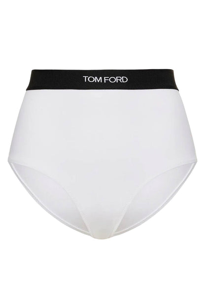 High-waisted Underwear Briefs With Logo Band  - White