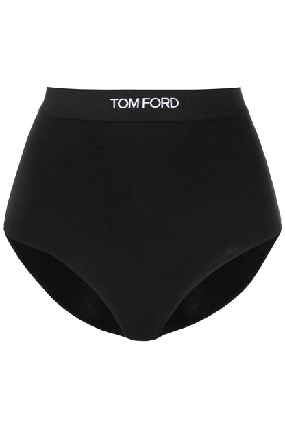 High-waisted Underwear Briefs With Logo Band  - Black