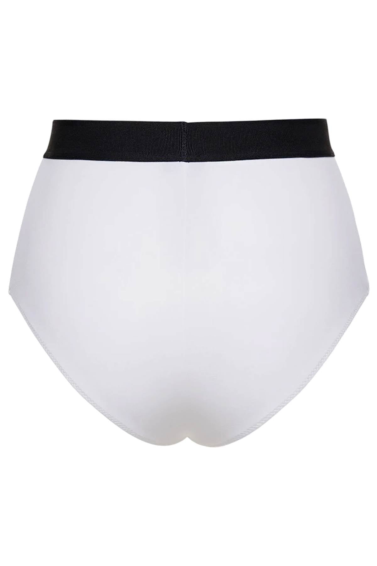 High-waisted Underwear Briefs With Logo Band  - White