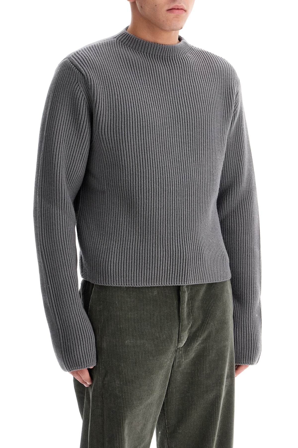 Ribbed Wool Pullover Sweater  - Grey