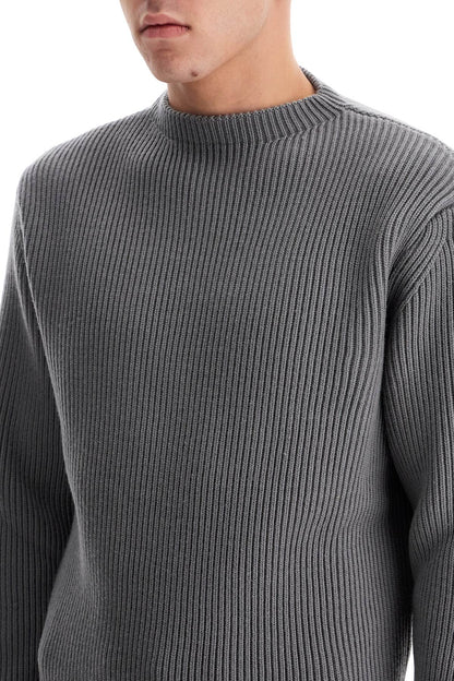 Ribbed Wool Pullover Sweater  - Grey