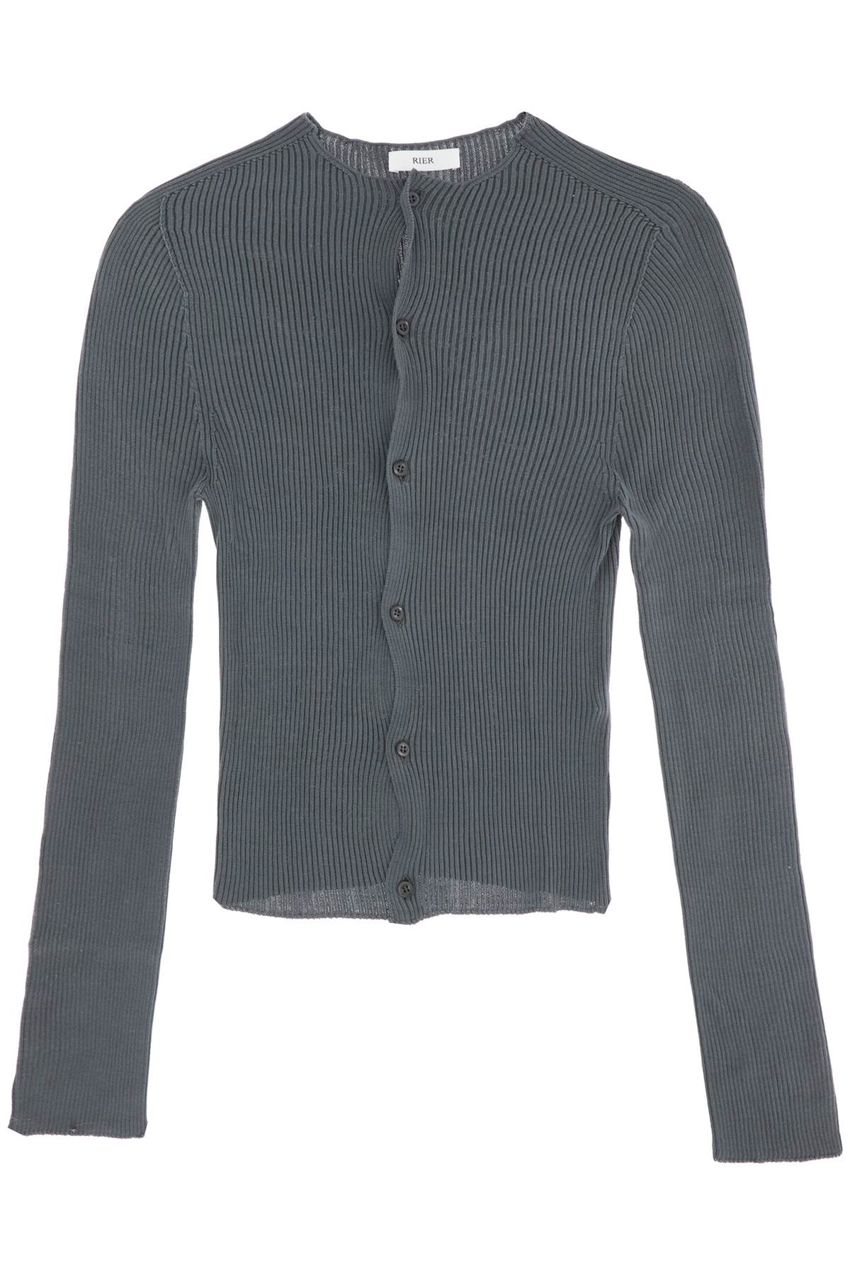 Fitted Ribbed Silk Cardigan With  - Grey