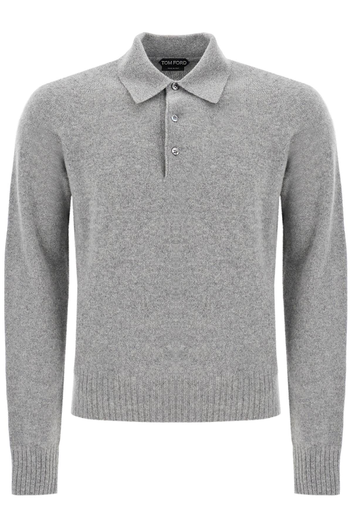 Cashmere Polo-style Pullover  - Grey