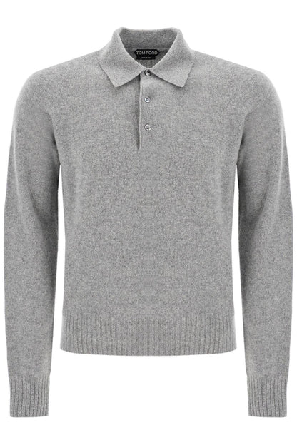 Cashmere Polo-style Pullover  - Grey