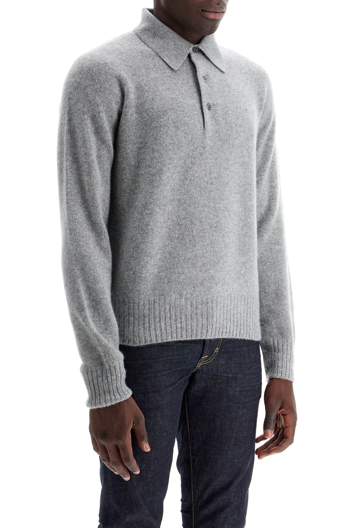 Cashmere Polo-style Pullover  - Grey