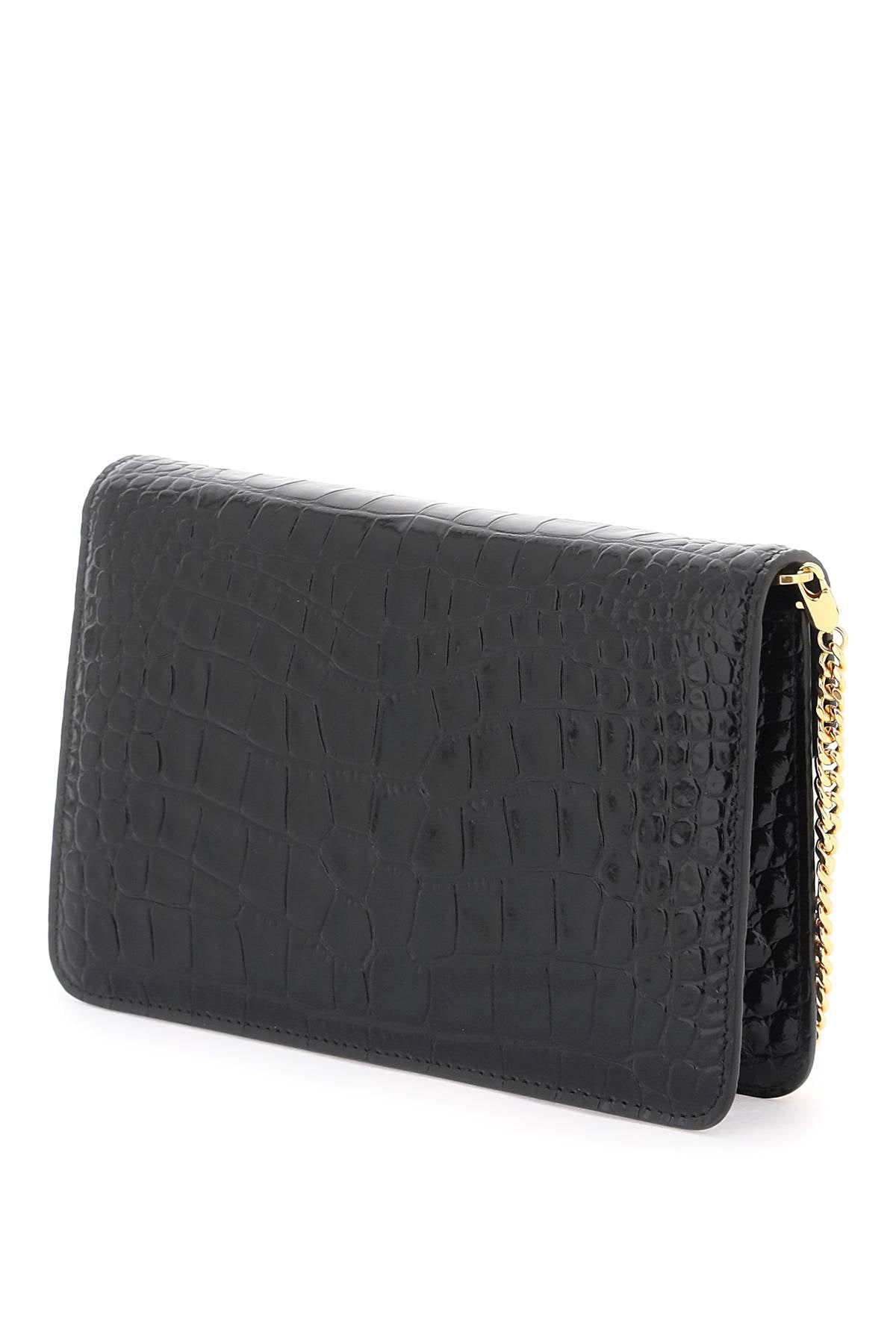 Whitney Crocodile Print Shoulder Bag.  - Black