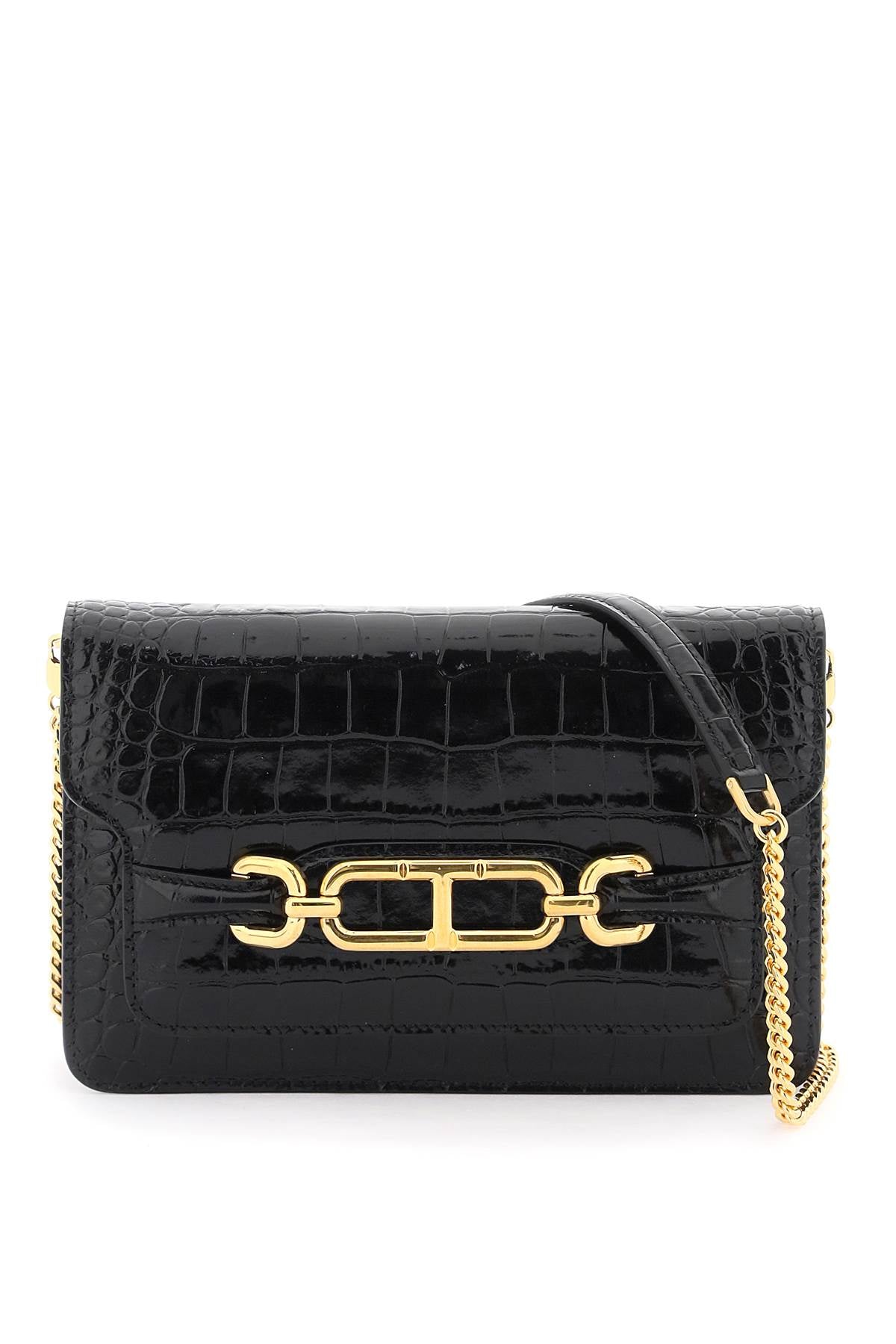 Whitney Crocodile Print Shoulder Bag.  - Black