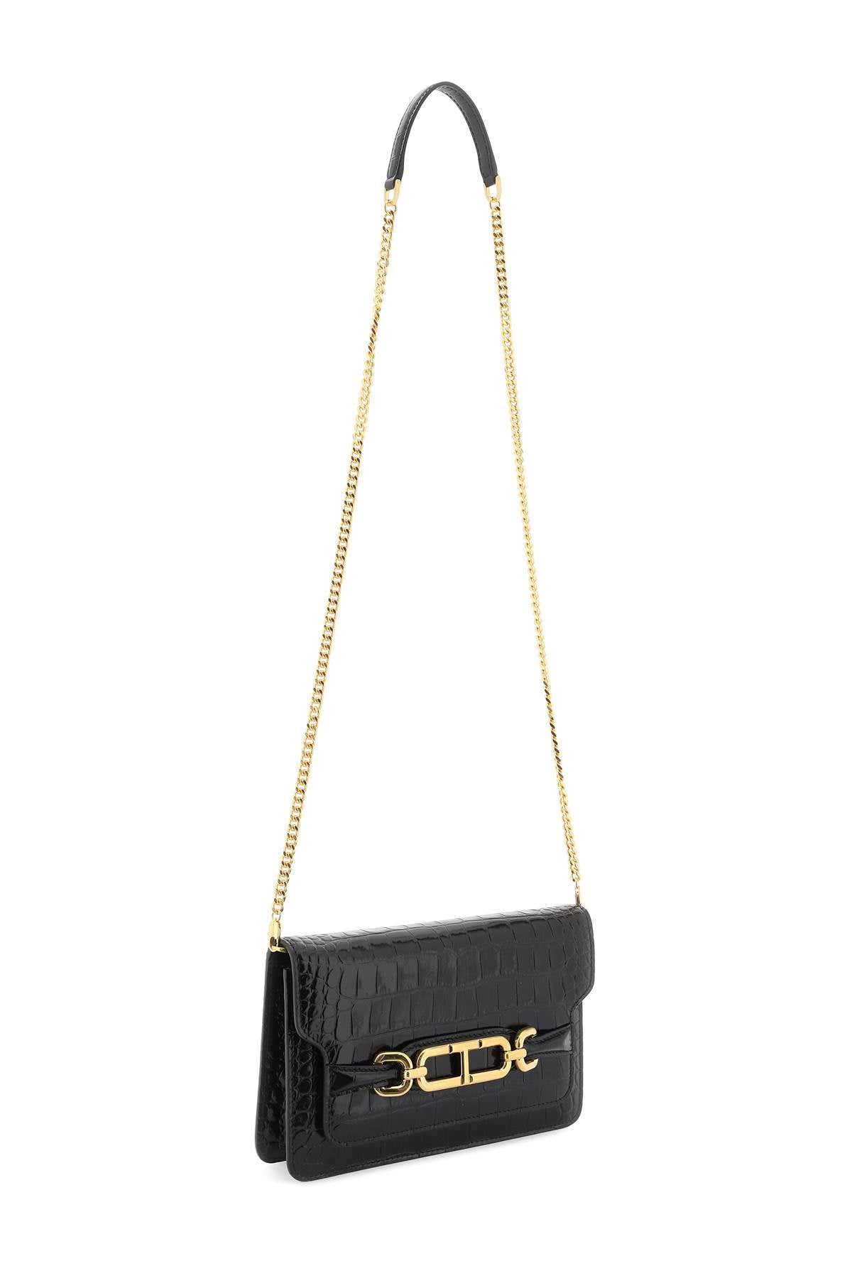 Whitney Crocodile Print Shoulder Bag.  - Black