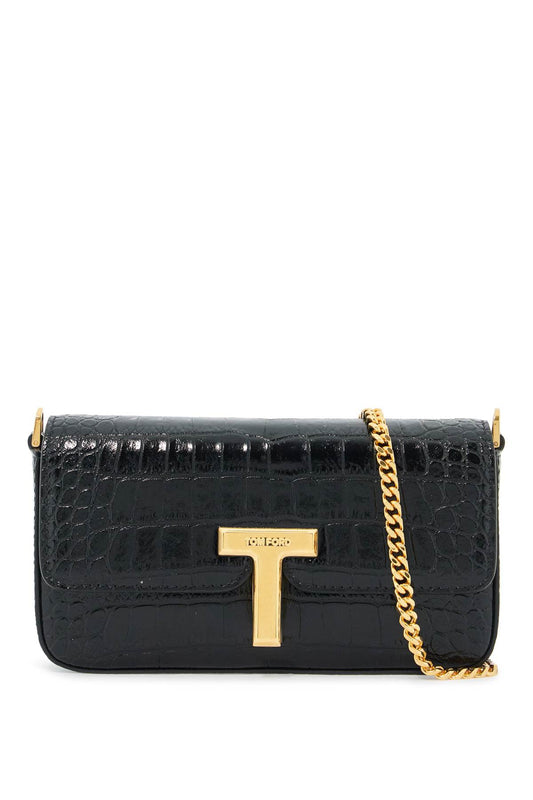 Mini Wallis Crocodile Print Leather Bag.  - Black