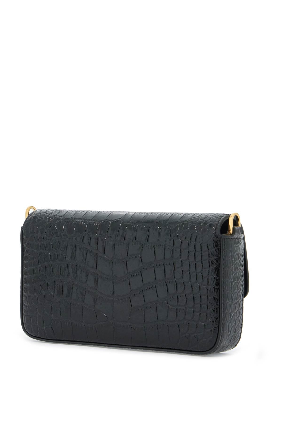 Mini Wallis Crocodile Print Leather Bag.  - Black