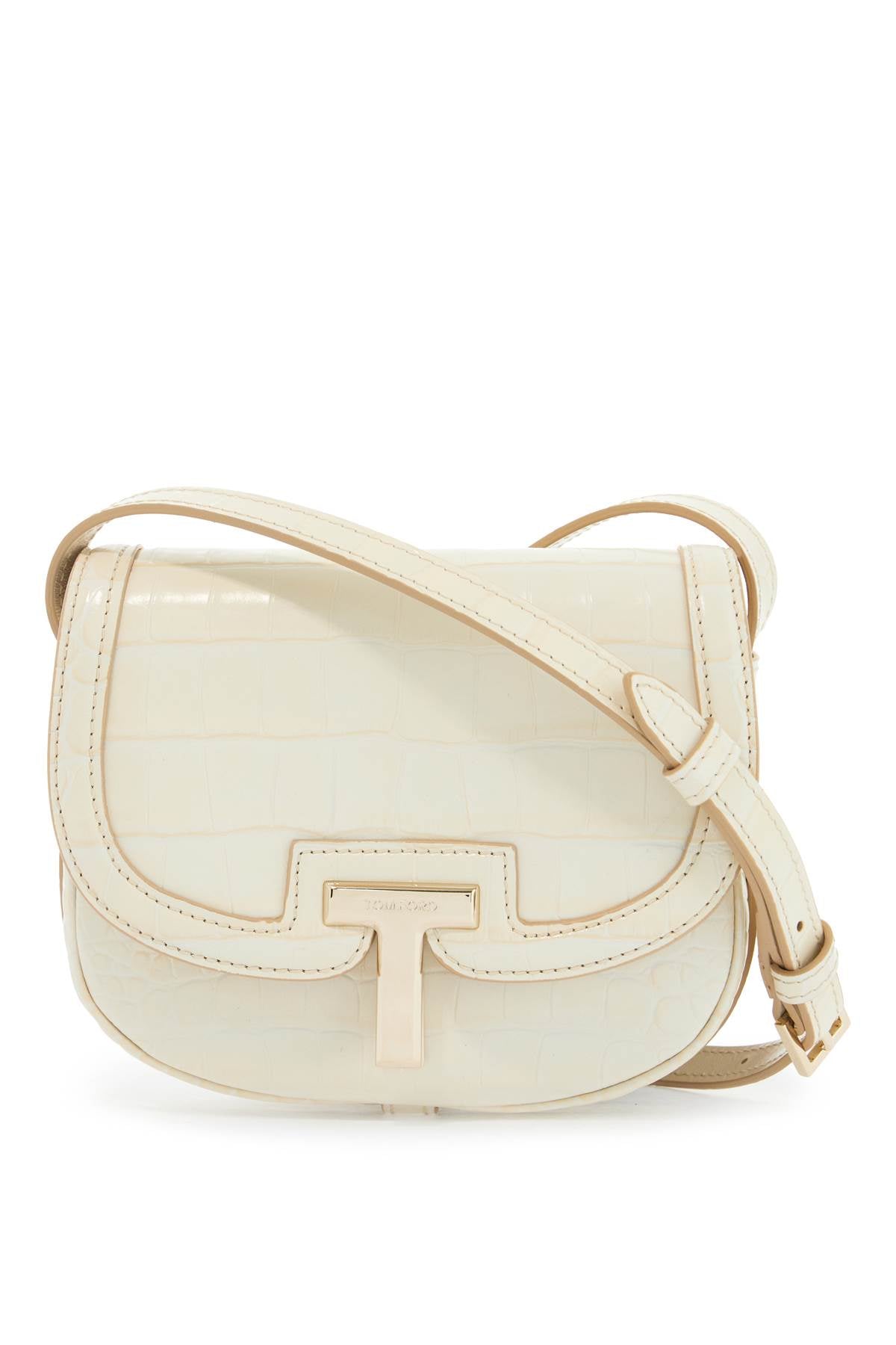 Mini Shoulder Bag Crocodile Ivory With Adjustable Strap  - Beige