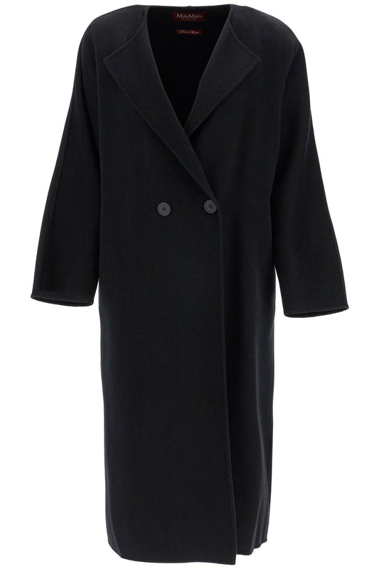 -breasted Wool Coat  - Black