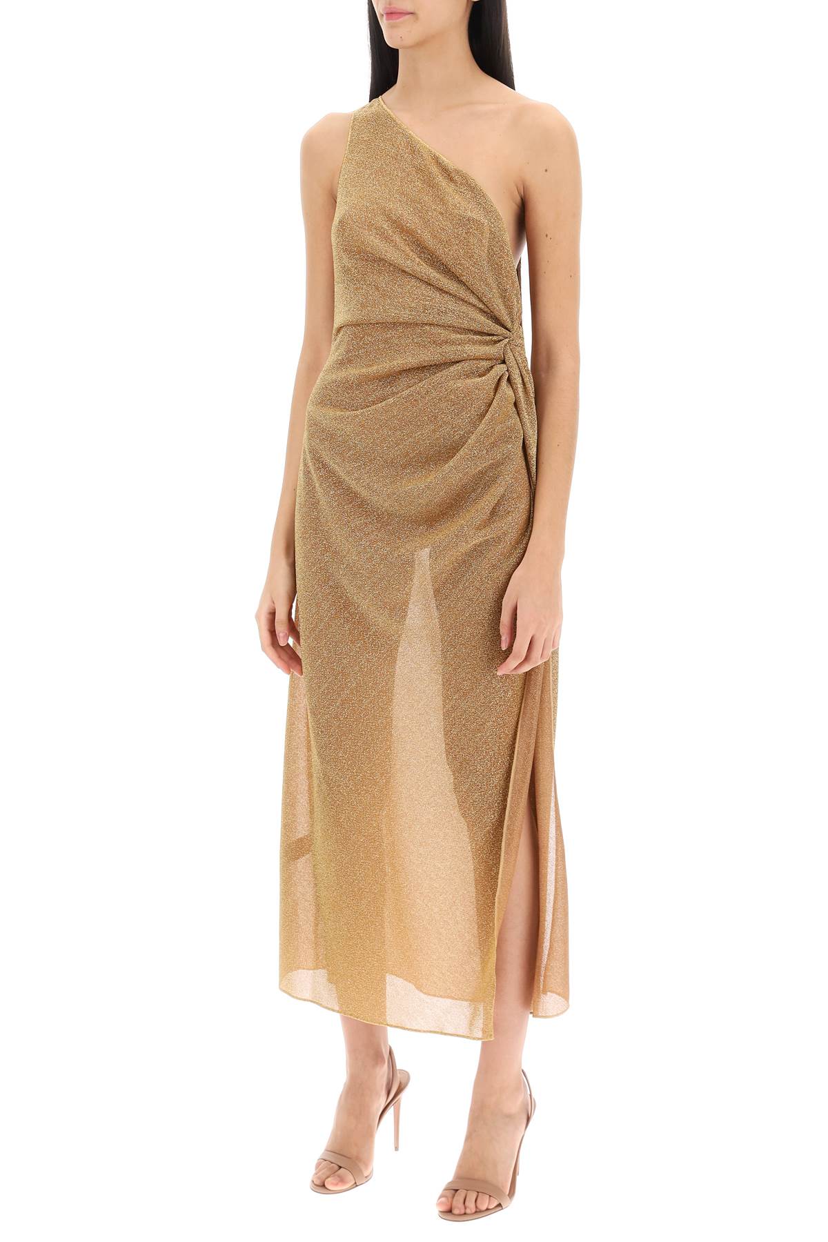 One-shoulder Dress In Lurex Knit  - Gold