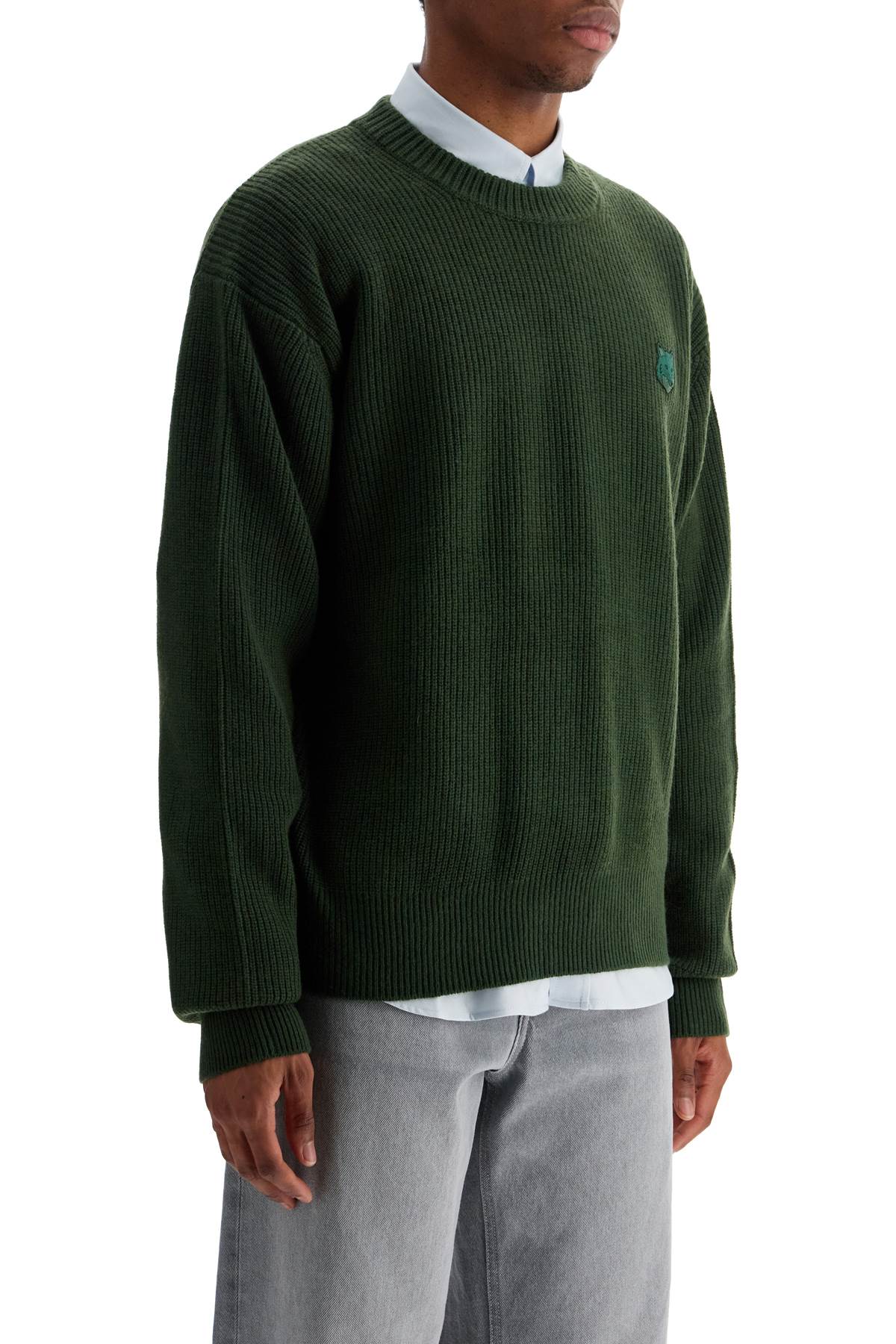 Ranger Green Wool And Viscose Sweater With Fox Patch  - Green