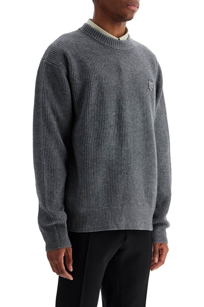 Gray Mélange Wool Sweater With Embroidered Fox Logo  - Grey