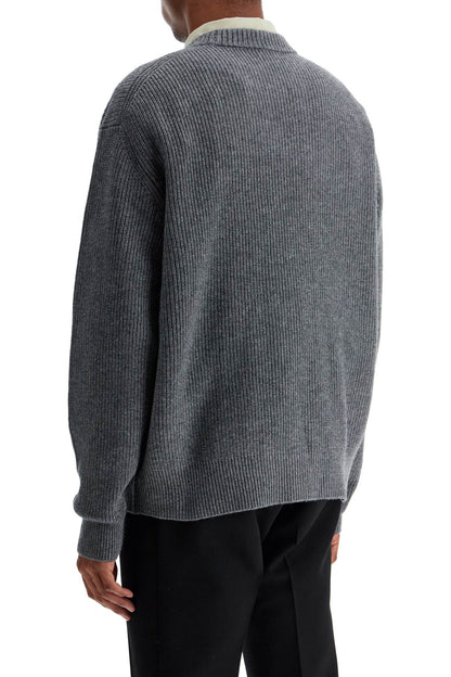 Gray Mélange Wool Sweater With Embroidered Fox Logo  - Grey