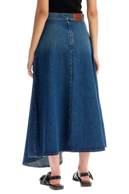 Asymmetric Long Denim Skirt.  - Blue