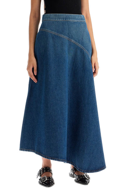 Asymmetric Long Denim Skirt.  - Blue