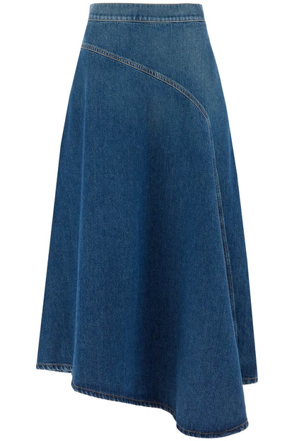 Asymmetric Long Denim Skirt.  - Blue