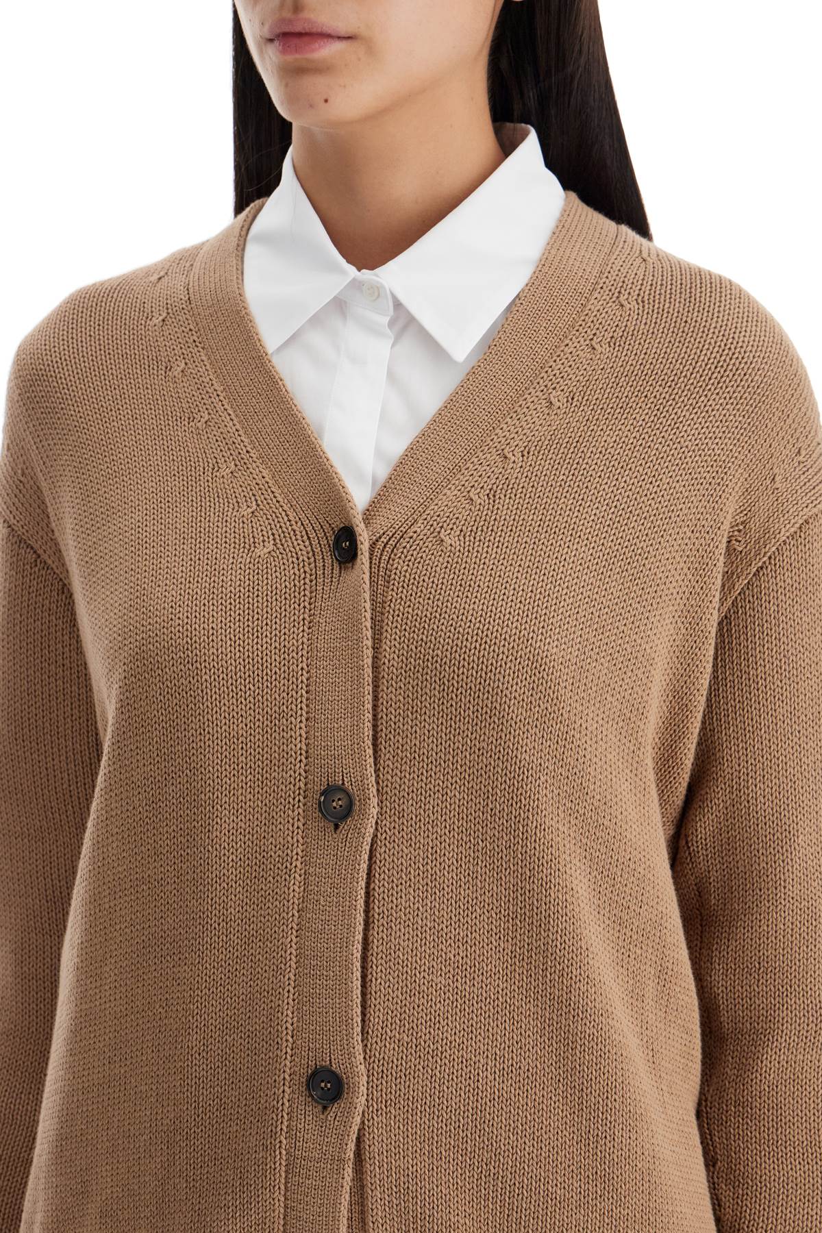 Cotton Knit Cardigan Sweater  - Beige