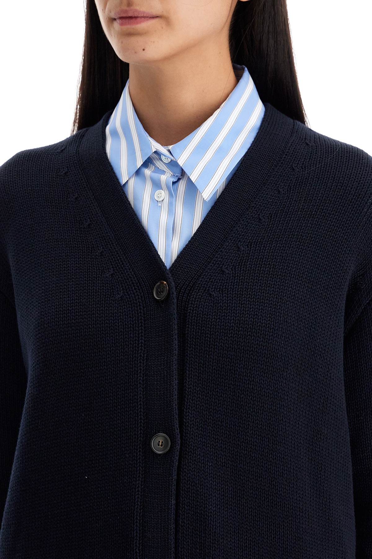 Cotton Knit Cardigan Sweater  - Blue