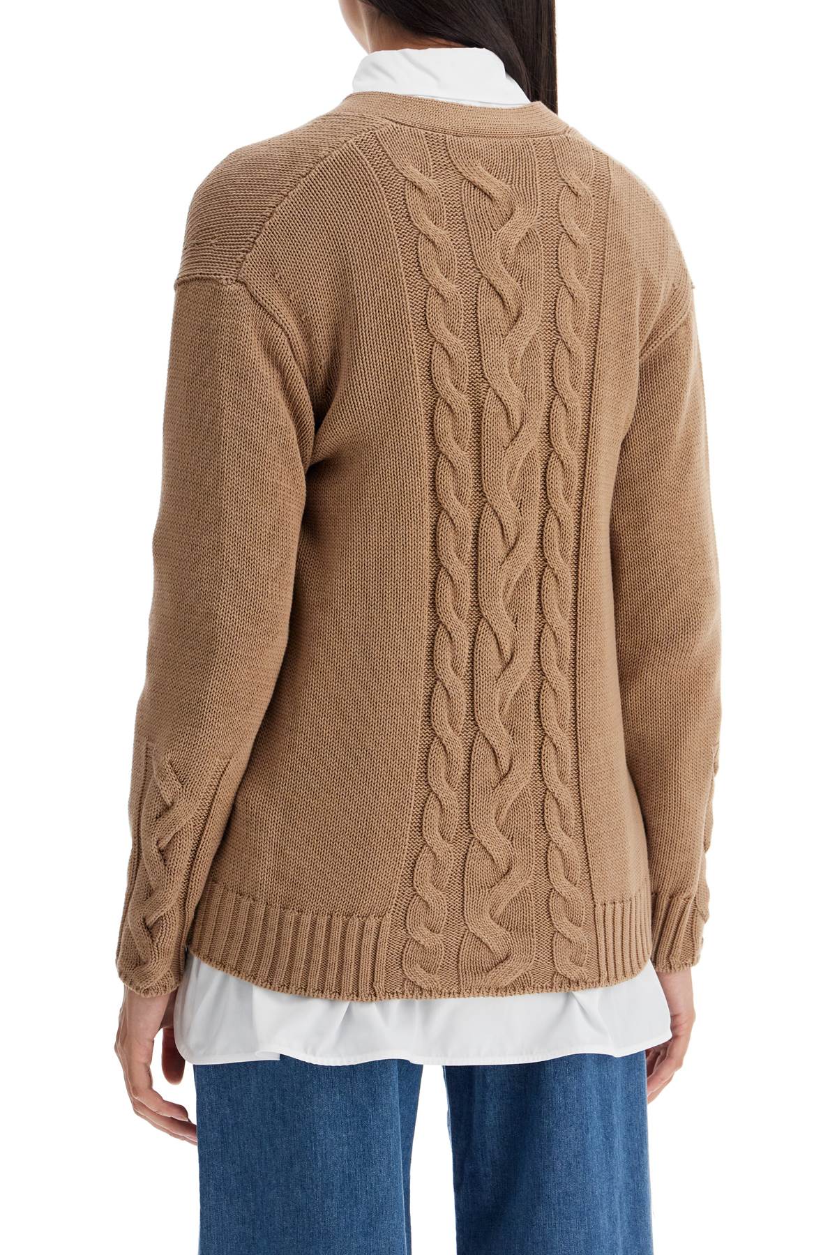 Cotton Knit Cardigan Sweater  - Beige