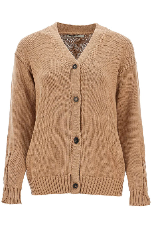 Cotton Knit Cardigan Sweater  - Beige