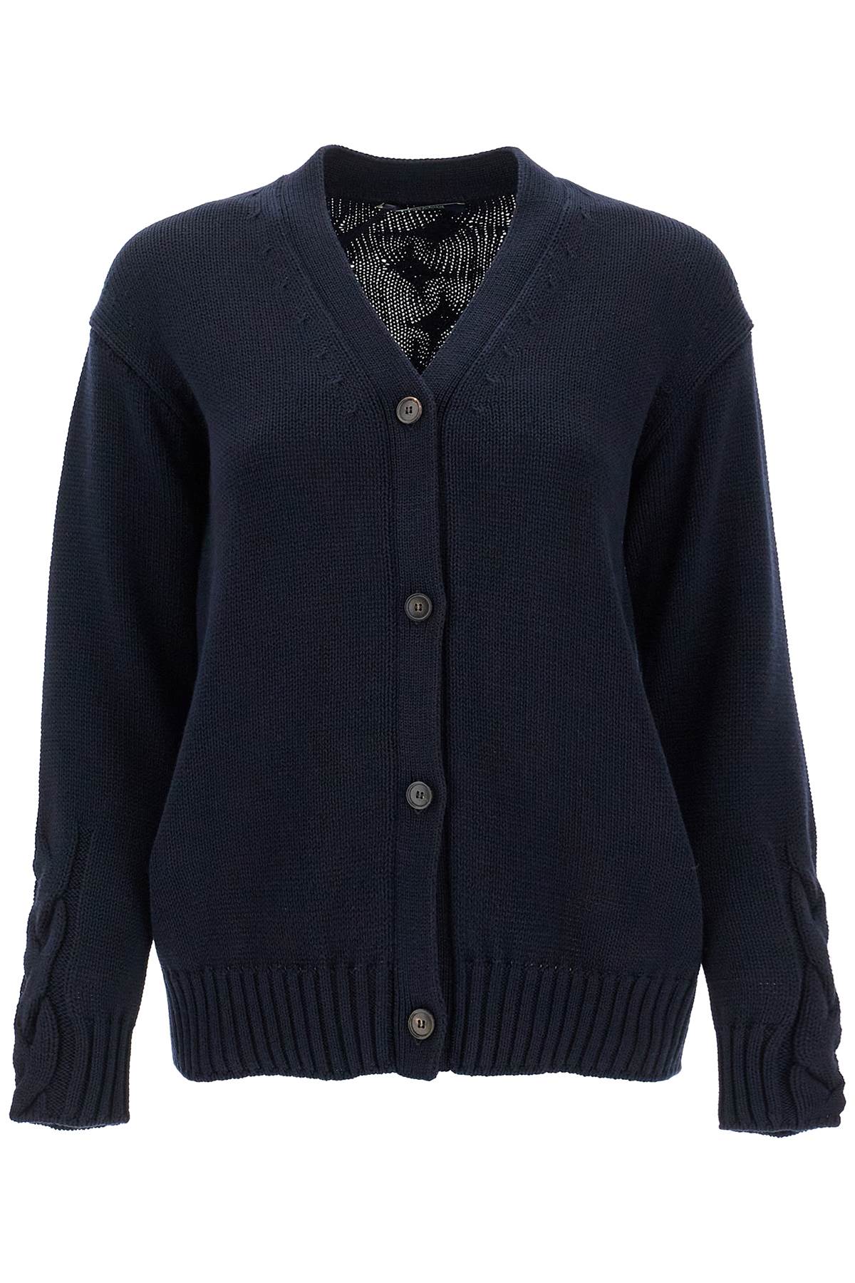 Cotton Knit Cardigan Sweater  - Blue