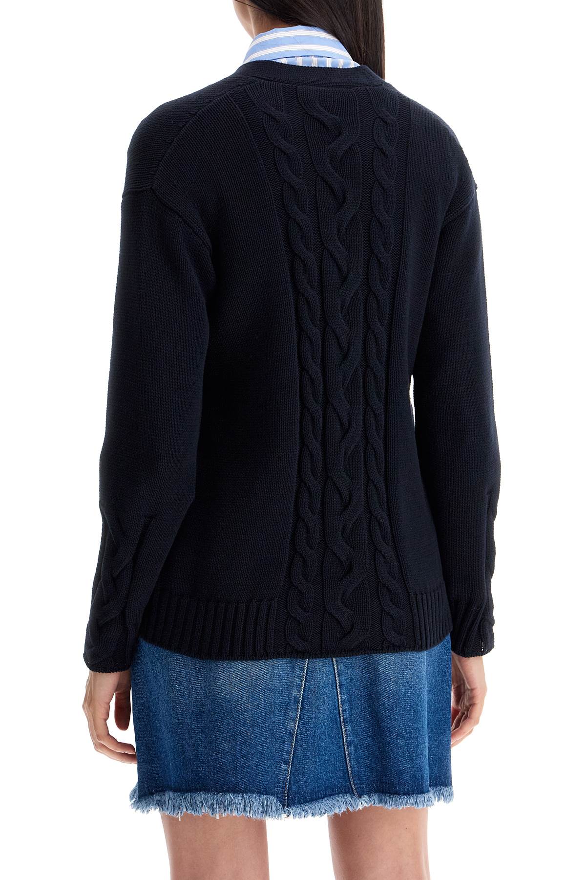 Cotton Knit Cardigan Sweater  - Blue