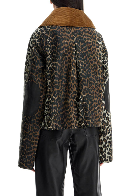 Animal Print Waxed Cotton Jacket  - Brown