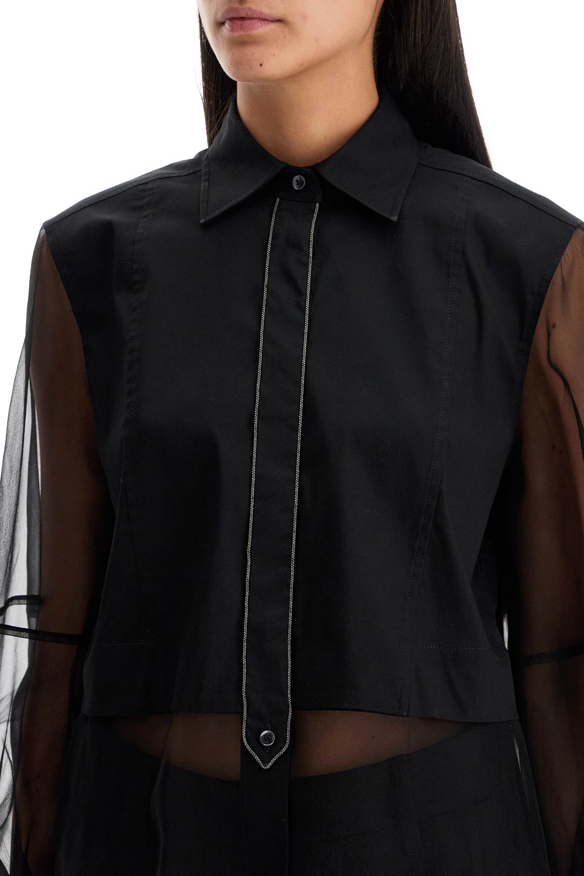 Poplin And Organza Shirt In  - Black