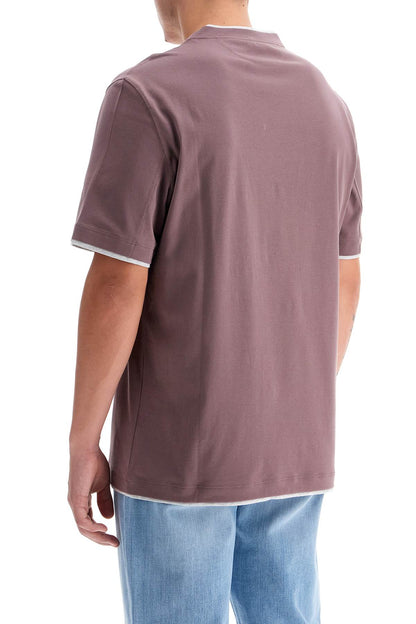 Cotton T-shirt With Faux Layering  - Purple