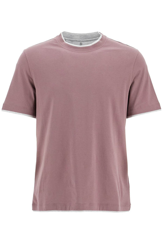 Cotton T-shirt With Faux Layering  - Purple