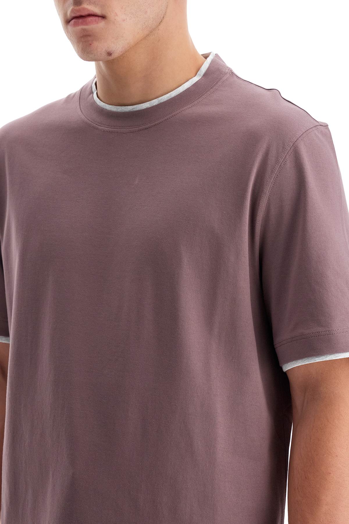 Cotton T-shirt With Faux Layering  - Purple