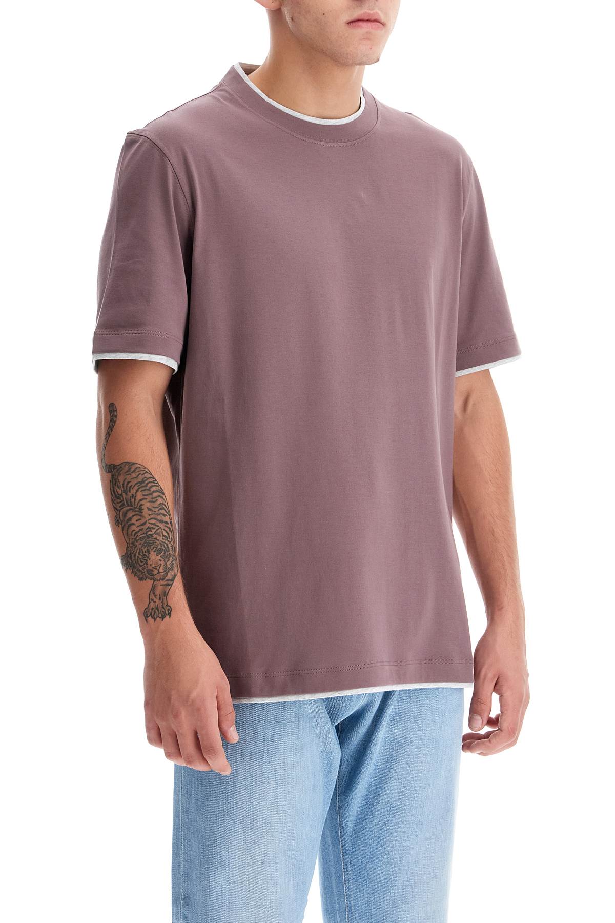 Cotton T-shirt With Faux Layering  - Purple