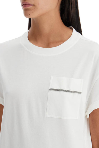 "shiny Pocket Detail T-shirt  - White