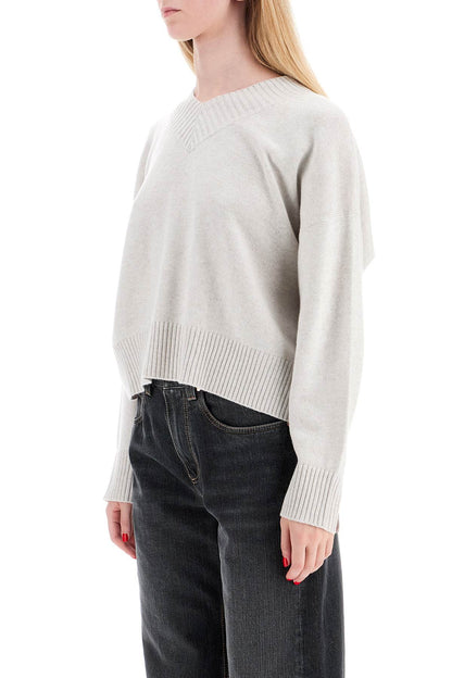 Cashmere Pullover With Shiny Cuff Details.  - Grey