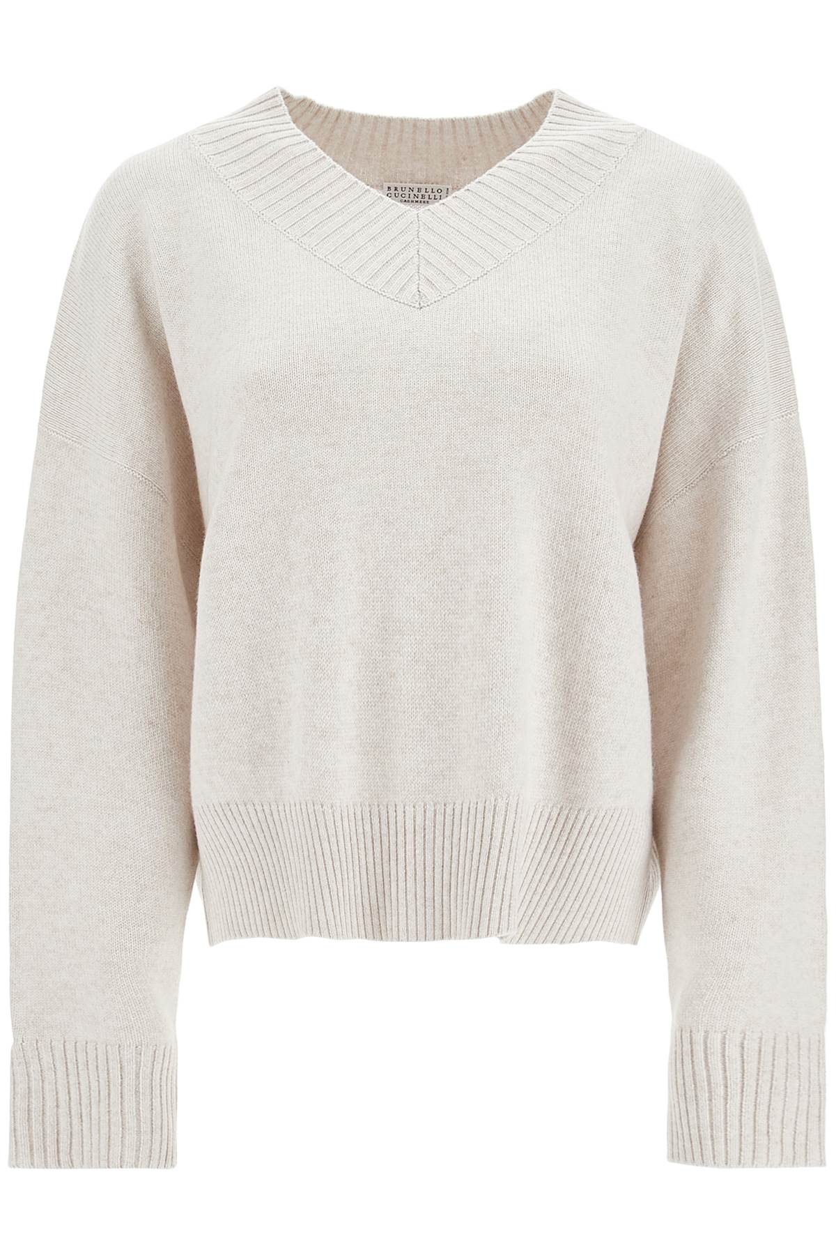 Cashmere Pullover With Shiny Cuff Details.  - Grey