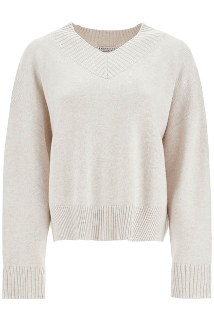 Cashmere Pullover With Shiny Cuff Details.  - Grey