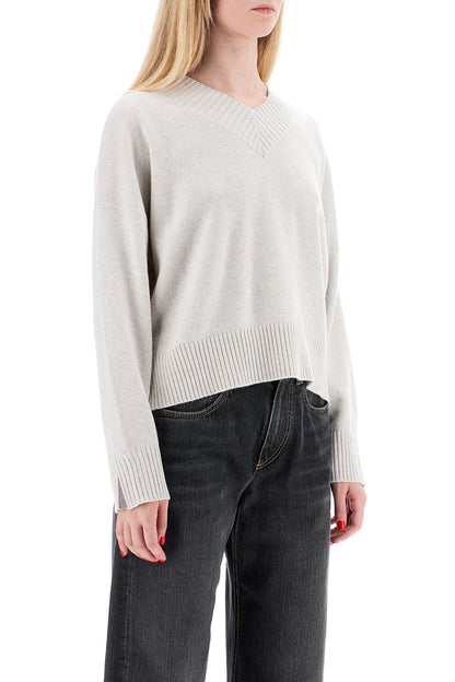 Cashmere Pullover With Shiny Cuff Details.  - Grey