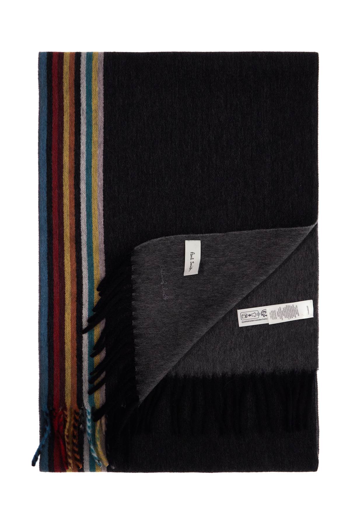 Cashmere Scarf With Signature Stripe Pattern  - Black