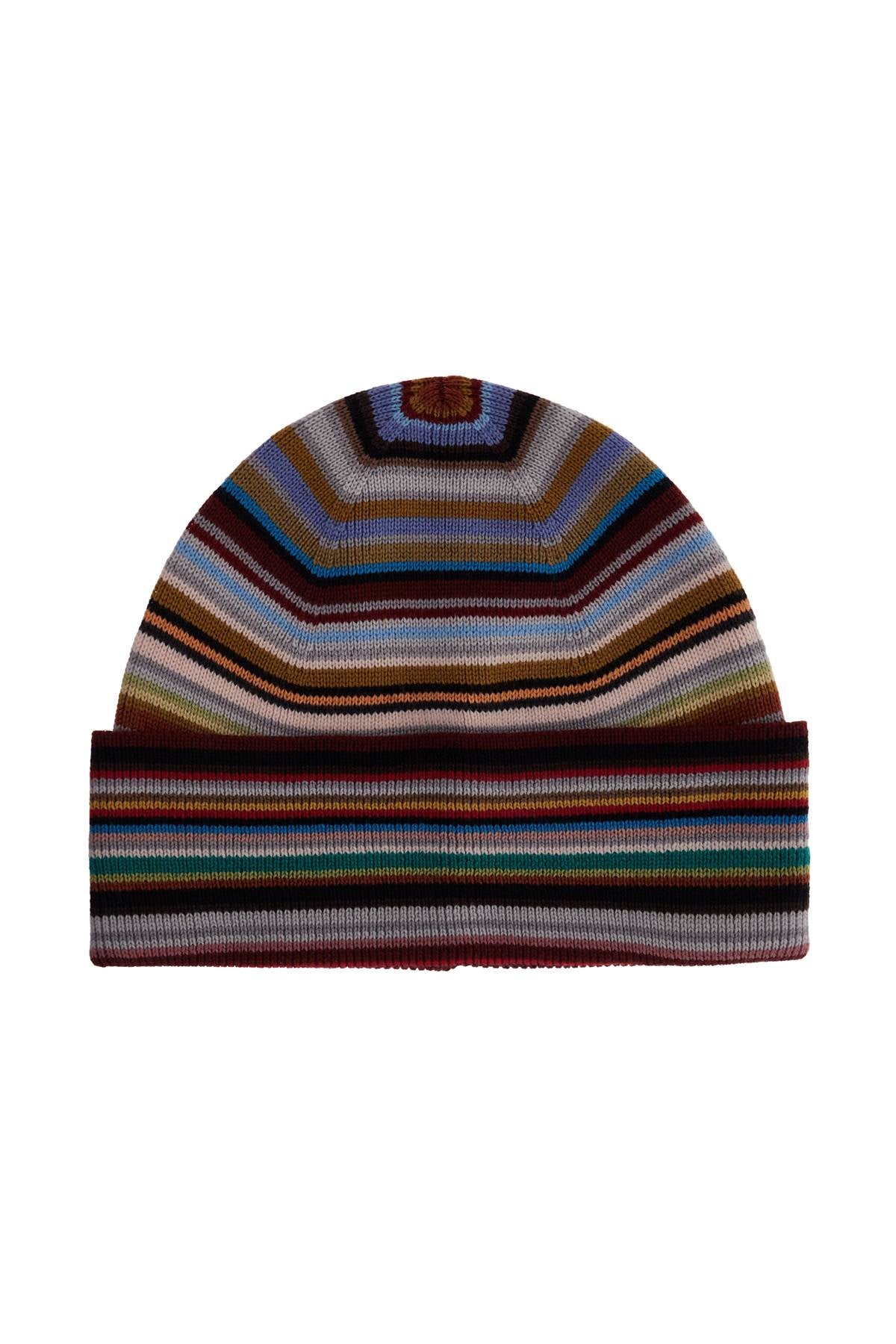 Signature Stripe Virgin Wool Beanie Hat  - Multicolor