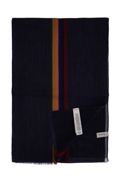 Virgin Wool Checked Scarf  - Blue