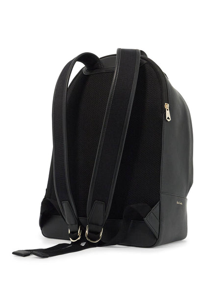 "signature Stripe Leather Backpack"  - Black