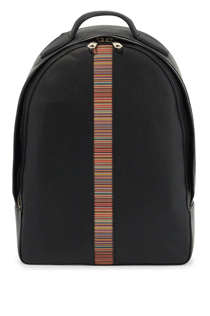 "signature Stripe Leather Backpack"  - Black