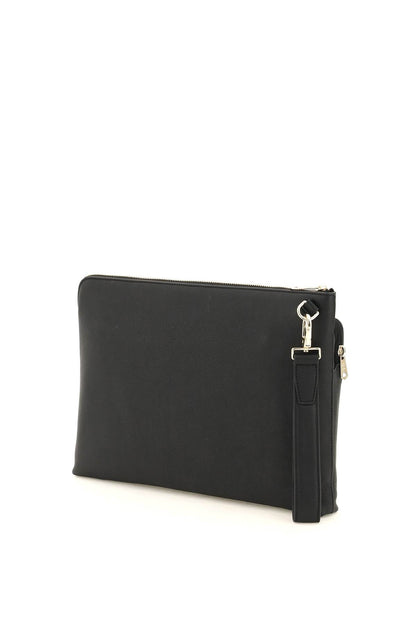 Signture Stripe Leather Pouch  - Black