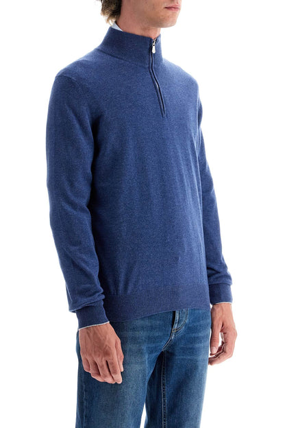 High-neck Cashmere Pullover Sweater  - Blue