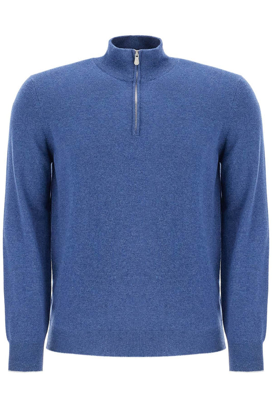 High-neck Cashmere Pullover Sweater  - Blue