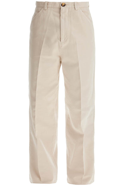 Twill Gabardine Trousers With Garment  - Beige